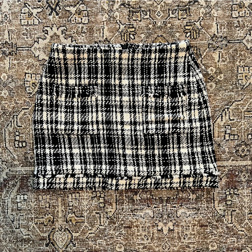 Zara Black and White Plaid Mini Skirt